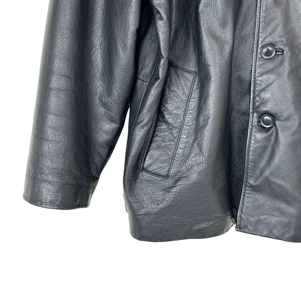 Vintage Black Leather Jacket Mens Medium 90s Grunge Americana Button Front